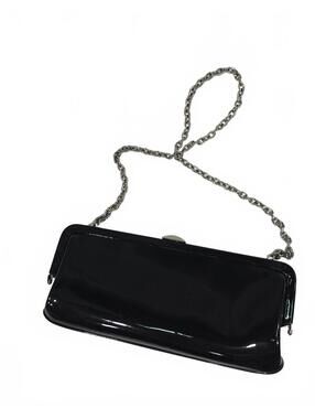 DKNY Black Patent Leather Clutch with Silver Chain Strap